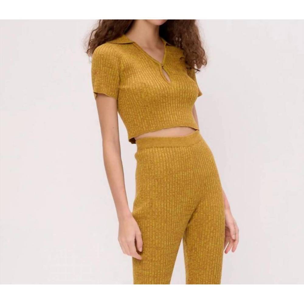 NEW ANOTHER GIRL space dye rib keyhole polo top in yellow